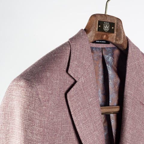 Empire Textured Lavender Wool Silk Linen Blazer - Brown, Wool, Linen, Silk, Made In Canada - Detail View