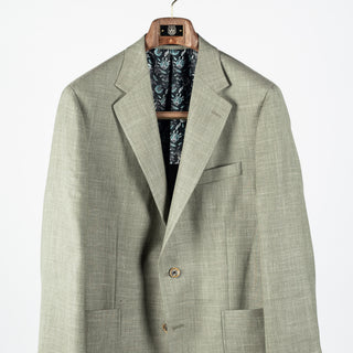 Empire Sage Green Wool Silk Blazer - Brown, Wool, Linen, Silk, Floral, Made In Canada - View 6