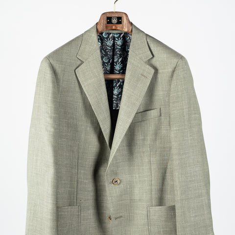 Empire Sage Green Wool Silk Blazer - Brown, Wool, Linen, Silk, Floral, Made In Canada - View 6