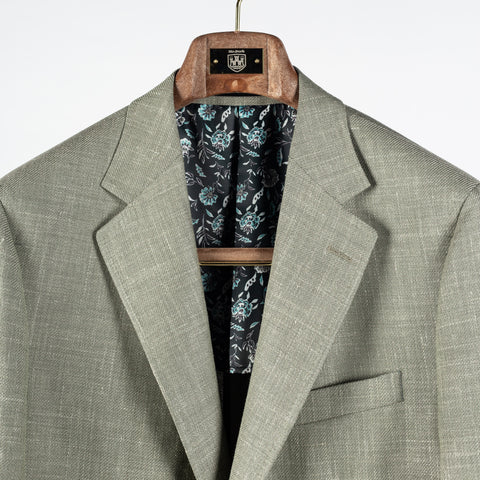 Empire Sage Green Wool Silk Blazer - Brown, Wool, Linen, Silk, Floral, Made In Canada - View 7