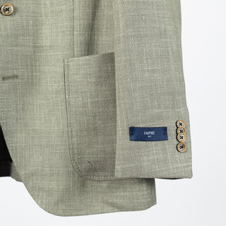 Empire Sage Green Wool Silk Blazer - Brown, Wool, Linen, Silk, Floral, Made In Canada - Back View
