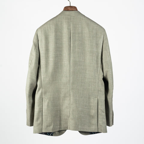 Empire Sage Green Wool Silk Blazer - Brown, Wool, Linen, Silk, Floral, Made In Canada - View 5