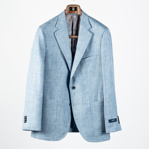 Empire Textured Sky Blue Linen Wool Blazer - Wool, Linen, Made In Canada