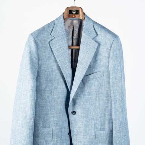 Empire Textured Sky Blue Linen Wool Blazer - Wool, Linen, Made In Canada - View 5