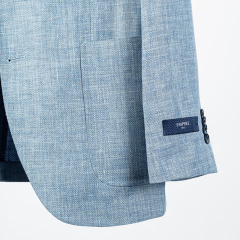 Empire Textured Sky Blue Linen Wool Blazer - Wool, Linen, Made In Canada - Detail View