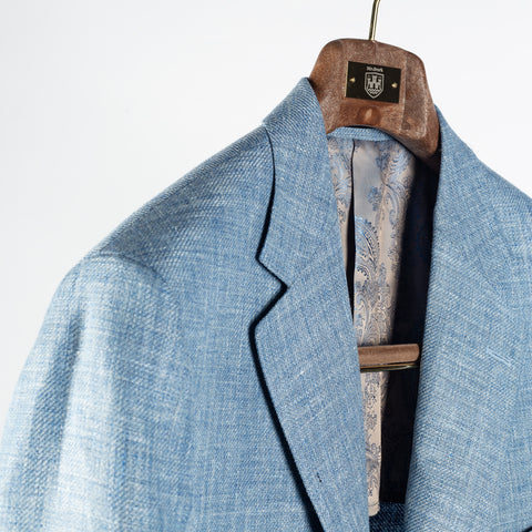 Empire Textured Sky Blue Linen Wool Blazer - Wool, Linen, Made In Canada - Alternate View