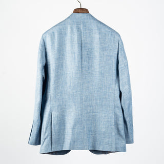 Empire Textured Sky Blue Linen Wool Blazer - Wool, Linen, Made In Canada - Back View