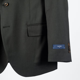 Empire Dark Forest Green Wool Suit - Tan, Wool, Floral, Made In Canada - Back View