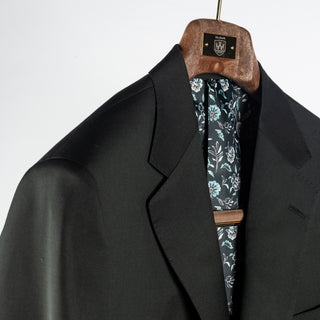 Empire Dark Forest Green Wool Suit - Tan, Wool, Floral, Made In Canada - Detail View