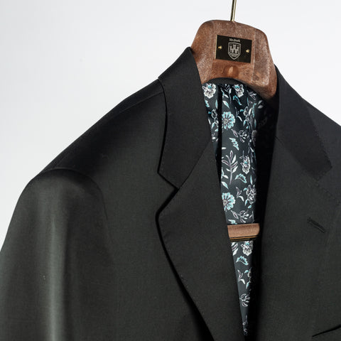 Empire Dark Forest Green Wool Suit - Tan, Wool, Floral, Made In Canada - Detail View
