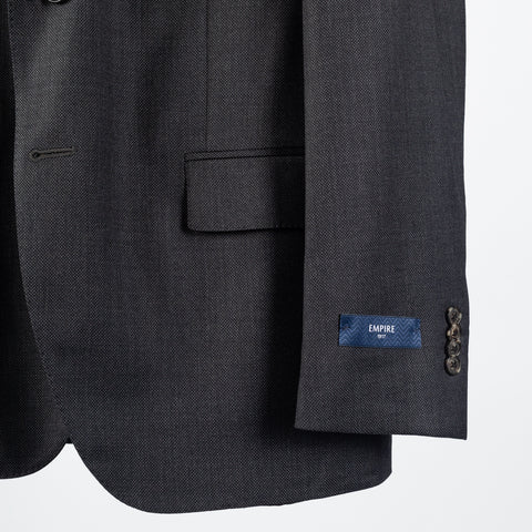 Empire Birdseye Charcoal 3pc Suit - Wool, Made In Canada - Back View