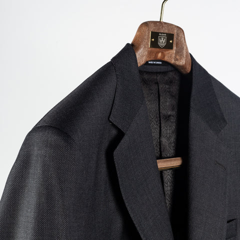 Empire Birdseye Charcoal 3pc Suit - Wool, Made In Canada - Detail View