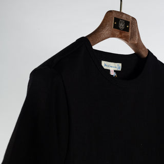 Merz b. Schwanen Deep Black 1950s Loopwheeled Lightweight T-Shirt - Cotton, Jersey, Knit, Made In Germany - Back View