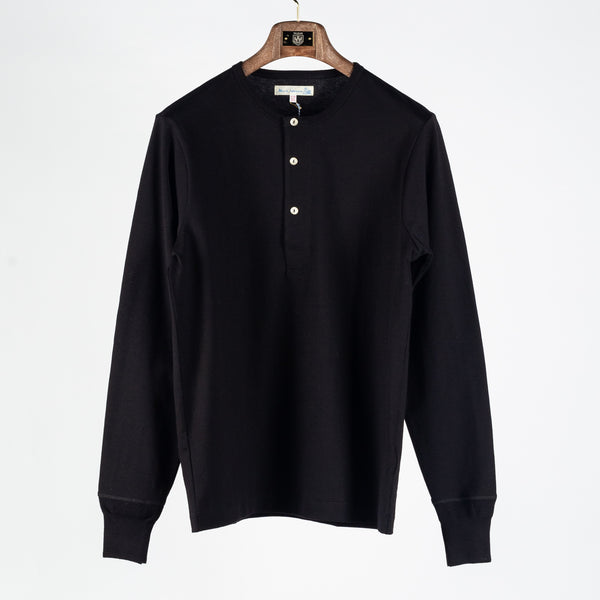 Deep Black 2M06 Mid-Century Long Sleeve Henley