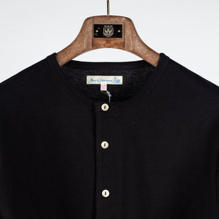 Merz b. Schwanen Deep Black 2M06 Mid-Century Long Sleeve Henley - Cotton, Denim, Jersey, Woven, Made In Germany - View 8