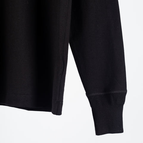 Merz b. Schwanen Deep Black 2M06 Mid-Century Long Sleeve Henley - Cotton, Denim, Jersey, Woven, Made In Germany - View 5
