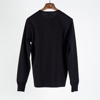 Merz b. Schwanen Deep Black 2M06 Mid-Century Long Sleeve Henley - Cotton, Denim, Jersey, Woven, Made In Germany - View 6