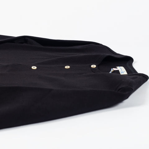 Merz b. Schwanen Deep Black 2M06 Mid-Century Long Sleeve Henley - Cotton, Denim, Jersey, Woven, Made In Germany - View 9