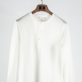 Merz b. Schwanen White 2M06 Mid-Century Long Sleeve Henley - Tan, Cotton, Jersey, Woven, Made In Germany - View 7