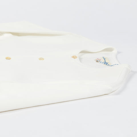 Merz b. Schwanen White 2M06 Mid-Century Long Sleeve Henley - Tan, Cotton, Jersey, Woven, Made In Germany - View 9
