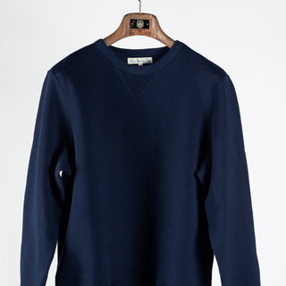Merz b. Schwanen Ink Blue 3M46 Mid-Century Fleece Sweatshirt - Navy, Cotton, Classic Fit, Knit, Made In Germany - View 7