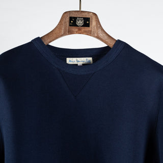 Merz b. Schwanen Ink Blue 3M46 Mid-Century Fleece Sweatshirt - Navy, Cotton, Classic Fit, Knit, Made In Germany - View 8