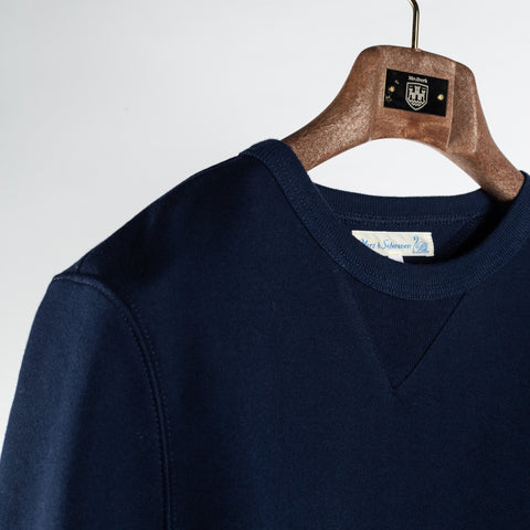 Merz b. Schwanen Ink Blue 3M46 Mid-Century Fleece Sweatshirt - Navy, Cotton, Classic Fit, Knit, Made In Germany - Back View