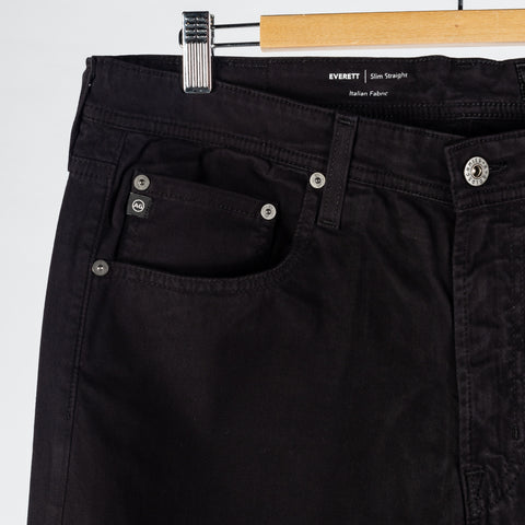 AG Everett Sueded Stretch Sateen Super Black Denim - Cotton, Denim, Velvet, Straight Fit, Knit - Detail View