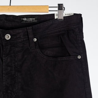 AG Everett Sueded Stretch Sateen Super Black Denim - Cotton, Denim, Velvet, Straight Fit, Knit - Back View