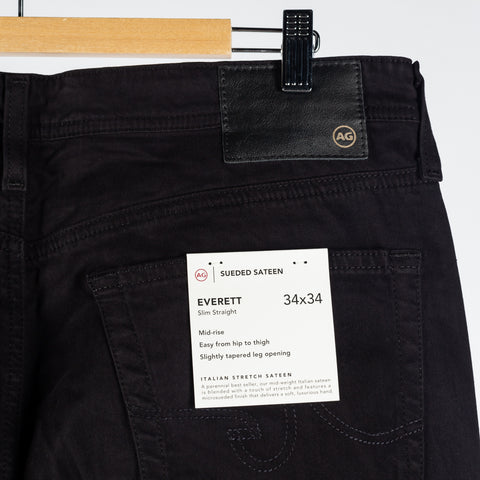 AG Everett Sueded Stretch Sateen Super Black Denim - Cotton, Denim, Velvet, Straight Fit, Knit - View 7