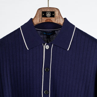 Navy Cotton Silk Tipped Short Sleeve Knit Shirt - Mr.Derk