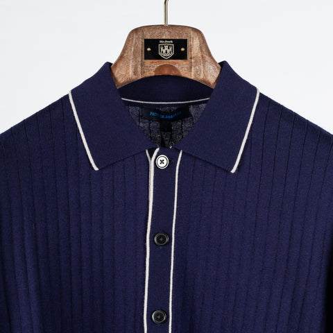 Navy Cotton Silk Tipped Short Sleeve Knit Shirt - Mr.Derk