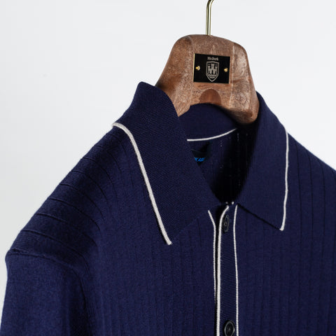 Navy Cotton Silk Tipped Short Sleeve Knit Shirt - Mr.Derk