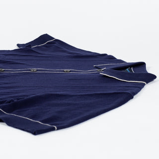 Navy Cotton Silk Tipped Short Sleeve Knit Shirt - Mr.Derk