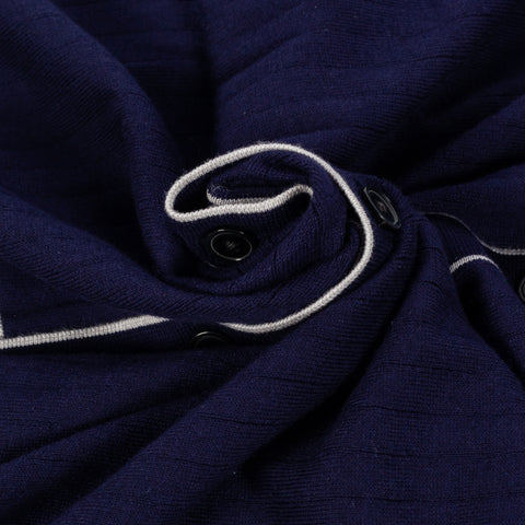 Navy Cotton Silk Tipped Short Sleeve Knit Shirt - Mr.Derk