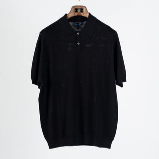Black Cotton Blend Honeycomb Stitch Polo - Mr.Derk