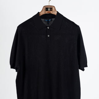 Black Cotton Blend Honeycomb Stitch Polo - Mr.Derk
