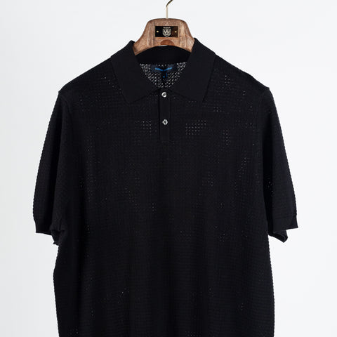 Black Cotton Blend Honeycomb Stitch Polo - Mr.Derk