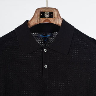 Black Cotton Blend Honeycomb Stitch Polo - Mr.Derk
