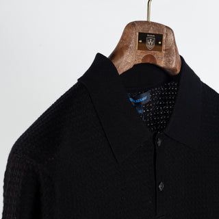 Black Cotton Blend Honeycomb Stitch Polo - Mr.Derk