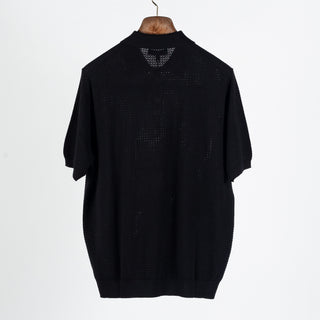 Black Cotton Blend Honeycomb Stitch Polo - Mr.Derk