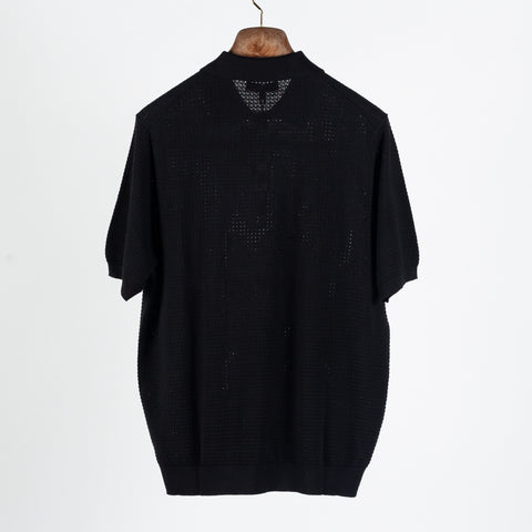 Black Cotton Blend Honeycomb Stitch Polo - Mr.Derk