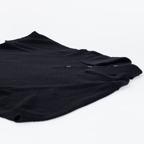 Black Cotton Blend Honeycomb Stitch Polo - Mr.Derk