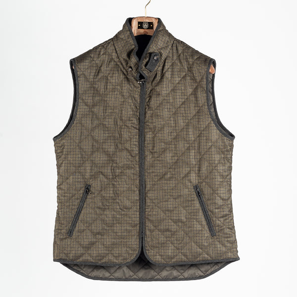 Olive Check Theo Quilted Vest