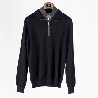 Gran Sasso Black Mock-Zip Wool Pullover 1