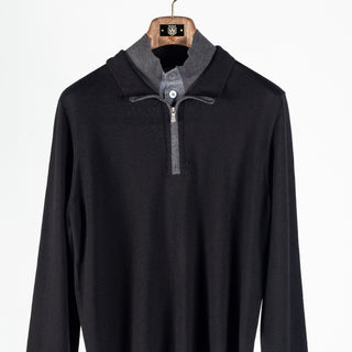 Gran Sasso Black Mock-Zip Wool Pullover 6