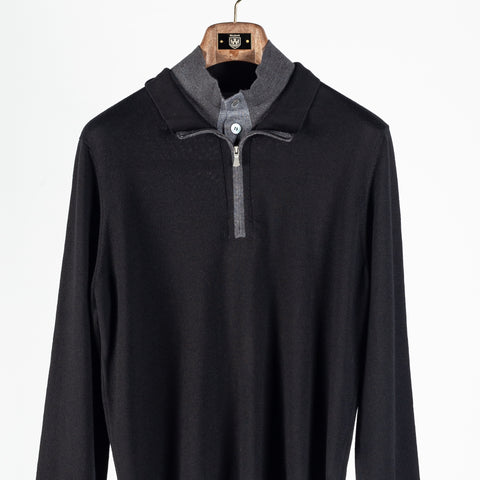 Gran Sasso Black Mock-Zip Wool Pullover 6