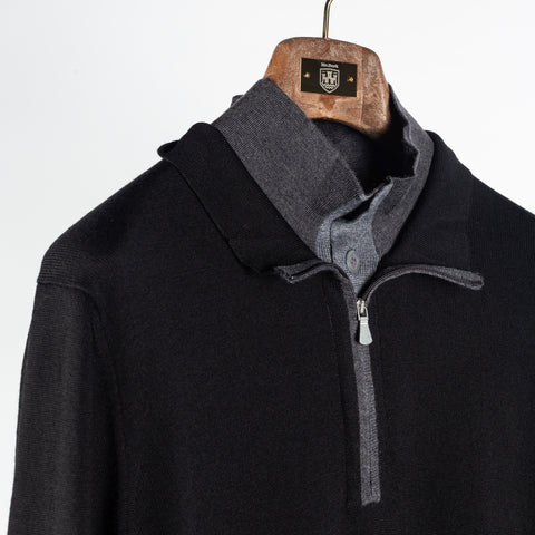 Gran Sasso Black Mock-Zip Wool Pullover 3