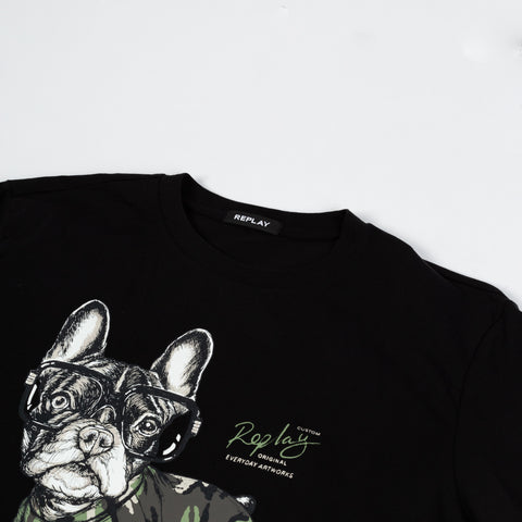Replay Black Bulldog Graphic T-Shirt 2