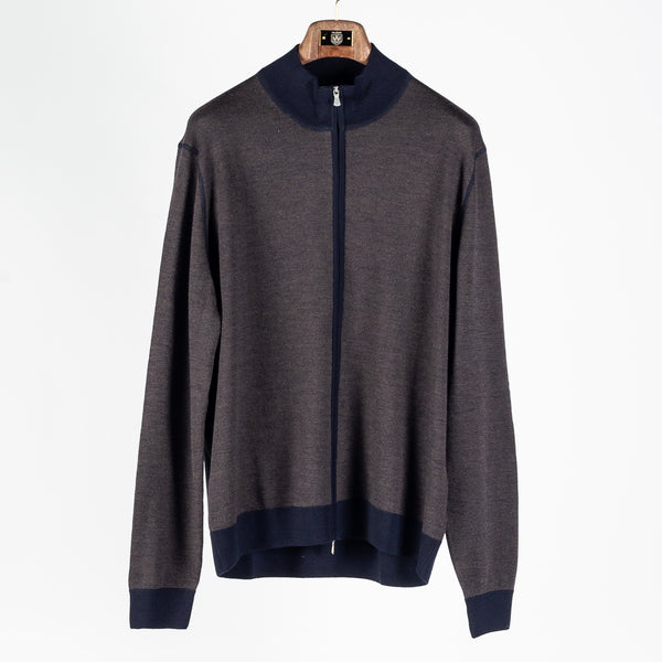 Salt-and-Pepper Full-Zip Cardigan Brown